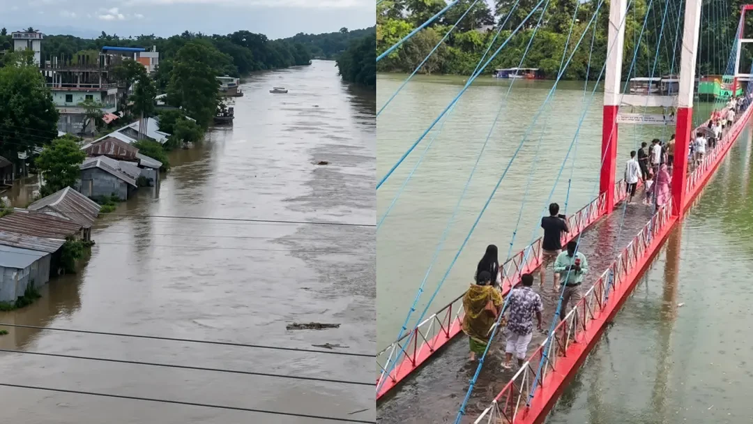 কাপ্তাই হ্রদের পানিতে ডুবেছে ঝুলন্ত সেতু, বাঘাইছড়ির নিম্নাঞ্চল প্লাবিত