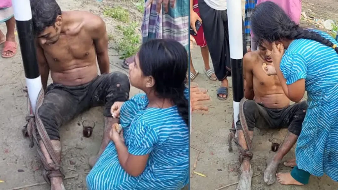 চুরির অভিযোগে খুঁটির সঙ্গে বাঁধা বাবা, রুটি-চা নিয়ে ছুটে এলো শিশু কন্যা